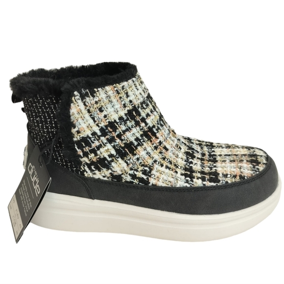 HEY DUDE Mel Boucle Black Moc Boots Women's Faux Fur Lining Flat Sneaker Shoes - Picture 8 of 15